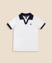 Boys Stretch Cotton Contrast Johnny Collar Pique Polo Shirt
