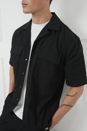 Boxy Ripstop Oversized Shirt - Black