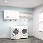 14 Piece Slatwall Panel, Top Cabinet, Shelf & Bin Hook Storage Set - White Slatwall / White Cabinets