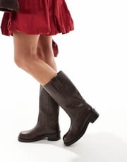 ASOS DESIGN Cindy leather pull-on boots in brown