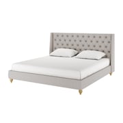 Vilania King Linen Fabric Bed Frame with Buttons in Grey