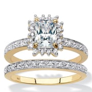 Emerald-Cut Created White Sapphire and Diamond 2-Piece Halo Wedding Ring Set 1.67 TCW in 18k Gold-plated Sterling Silver