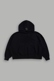 Forged From Iron Applique Destroyed Grunge Gage Box Cut Hoodie in Black