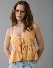 AE Tie Front Embroidered Tank Top