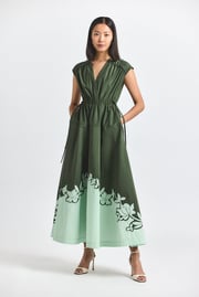 Nara Cotton Poly Poplin Applique Dress - Fatigue-Seafoam