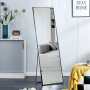 Full Length Floor Mirror 63x20, Aluminium Alloy Standup Body Mirror, Leaning / Wall Mounted Hanging Large Dressing Big for Bedroom, Bathroom Living Room Locker Room, Black