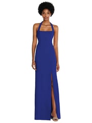 Tie Halter Open Back Trumpet Gown 
