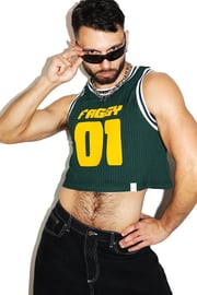 Faggy Rib Team Jersey Crop Tank-Dark Green
