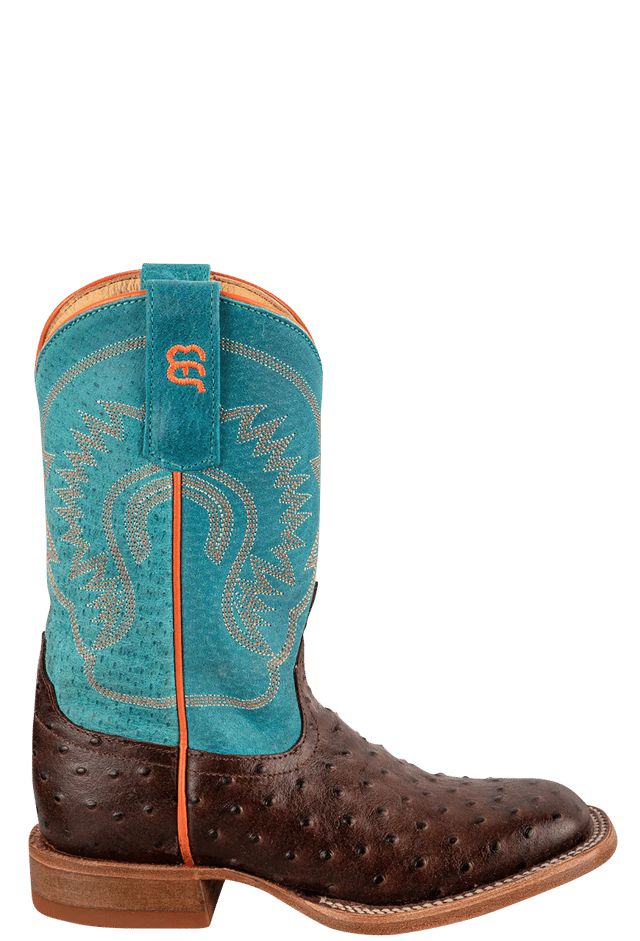 Anderson Bean Turquoise & Chocolate Ostrich Print Boots