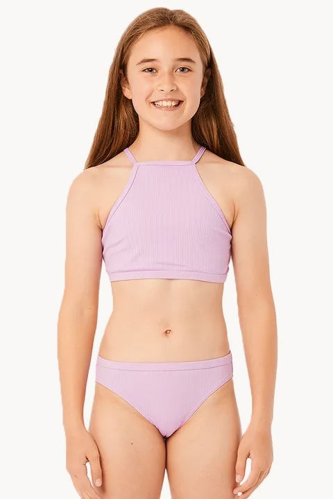 Girls Lux Rib High Neck Crop Set