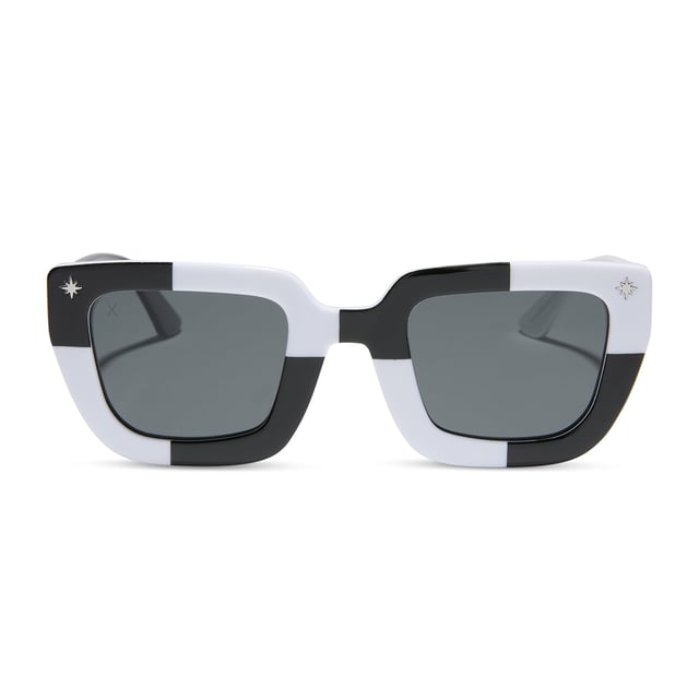 the wednesday addams - macabre black + white checkerboard + woeful smoke polarized sunglasses