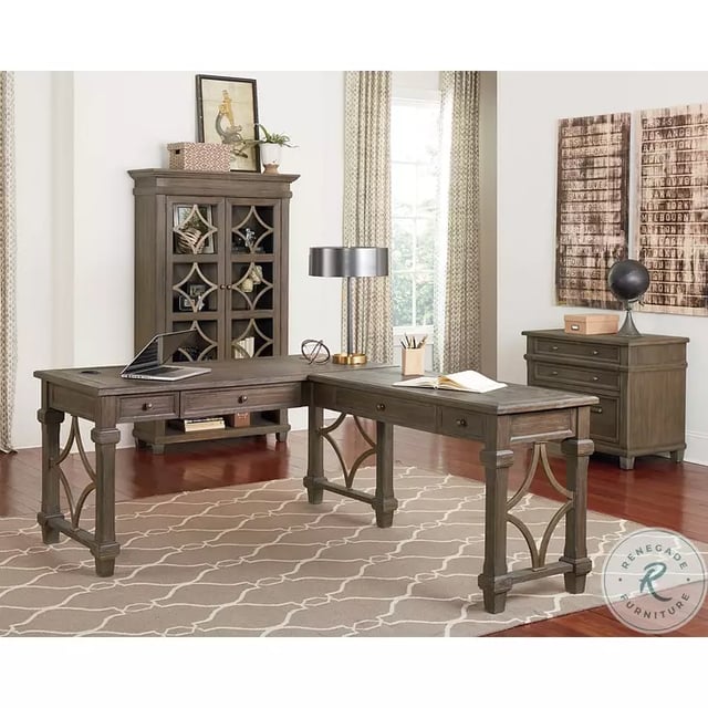 Carson Weathered Gray Brown 2 Piece L Shaped Home Office Set