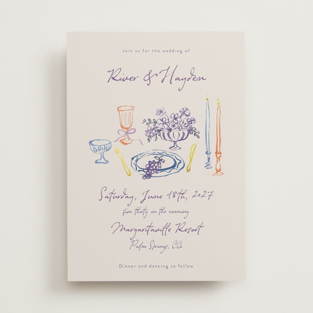 tablescape drawing Save the Date Cards by Cass Loh
