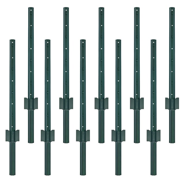 Set of 10 Pack Fence Posts 3ft Length Fence Post Sturdy U-Post Coated Green Poles Support BG599
