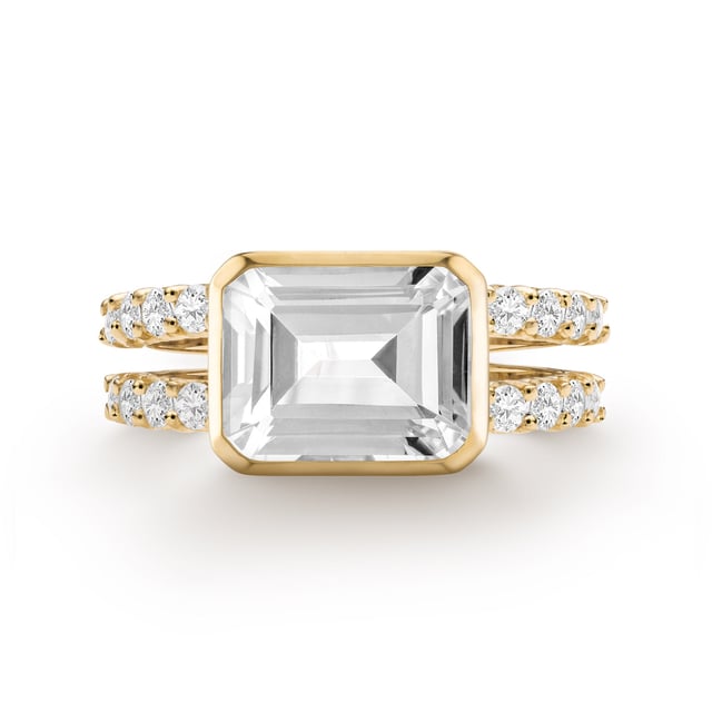 Personalized Warren Horizontal Birthstone Ring with Accent Stones in 14k Gold