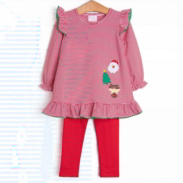 Christmas Eve Night Applique Legging Set, Red