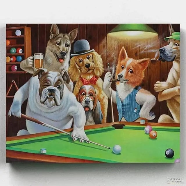Dogs Playing Pool - Paint by Numbers
