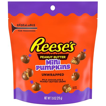 REESE'S Unwrapped Milk Chocolate Peanut Butter Creme Mini Pumpkins, Halloween Bag