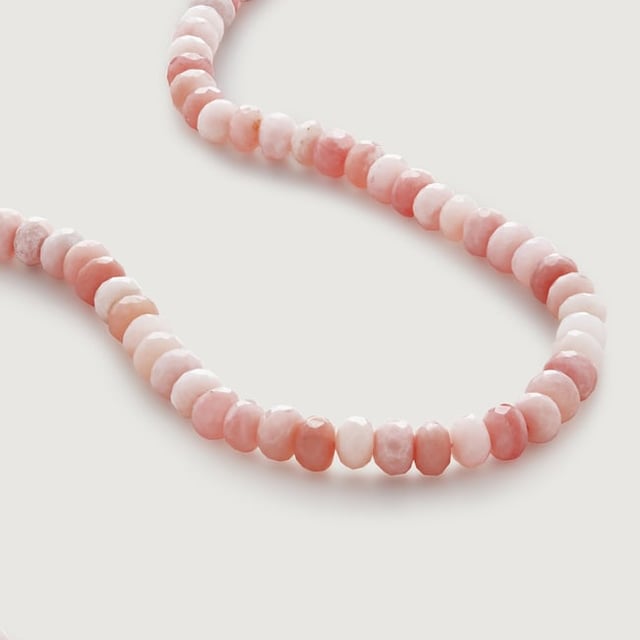Gold Vermeil Love Gemstone Beaded Necklace - Pink Opal
