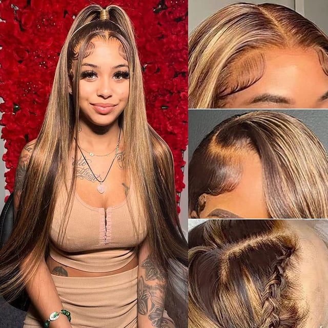 Vanlov Lace Front Wig Wear and Go Glueless Wigs P4/27 HD Transparent Lace High Density Highlight Straight Wigs Human Hair
