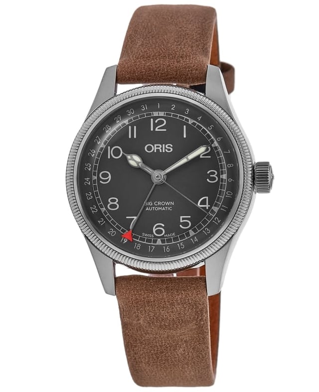 Oris Big Crown Pointer Date Automatic 36mm Black Dial Brown Leather Strap Unisex Watch 01 754 7749 4064-07 5 17 68G