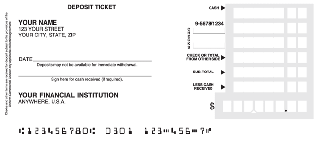 One-Part Deposit Slips