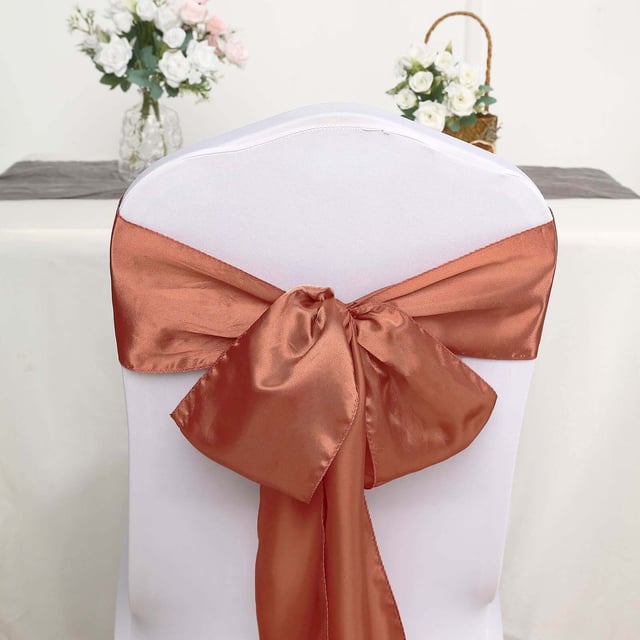 5 Pack Satin Chair Sashes 6"x106" Terracotta (Rust) - Reusable Chair Bows with Smooth Finish