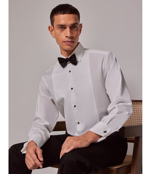 Classic Fit White Waffle Evening Shirt