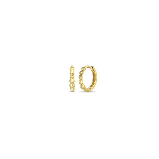 14k Gold Beaded Hinge Huggie Hoop