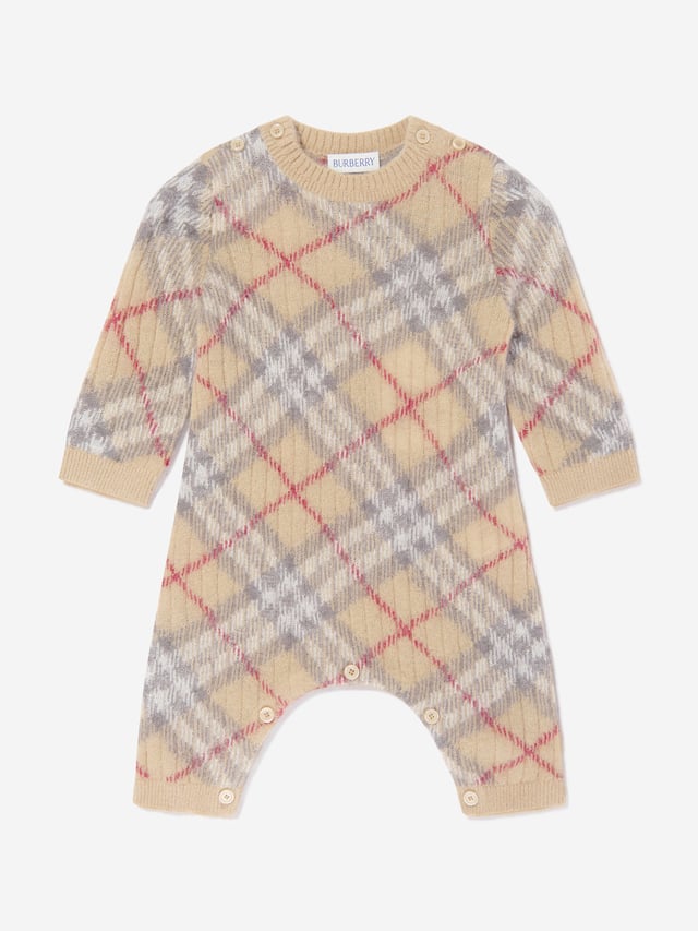 Burberry Baby Camillo Rib Check Romper in Beige
