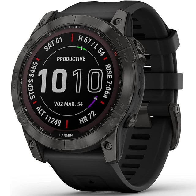 Garmin Fenix 7X Sapphire Solar Smartwatch - Carbon Gray DLC Titanium with Black Band