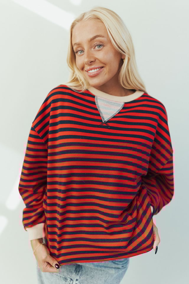 Danny Stripe Pullover in Red