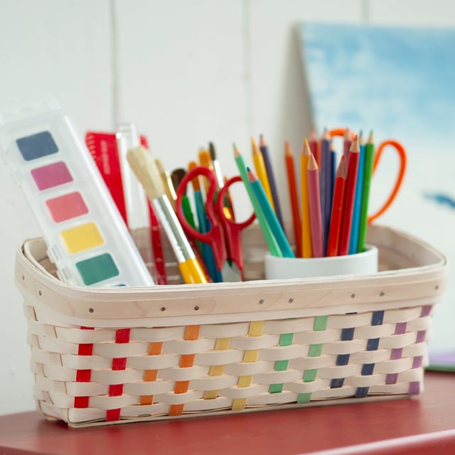 Envelope Basket with Protector - 1973 White and Rainbow Weave
