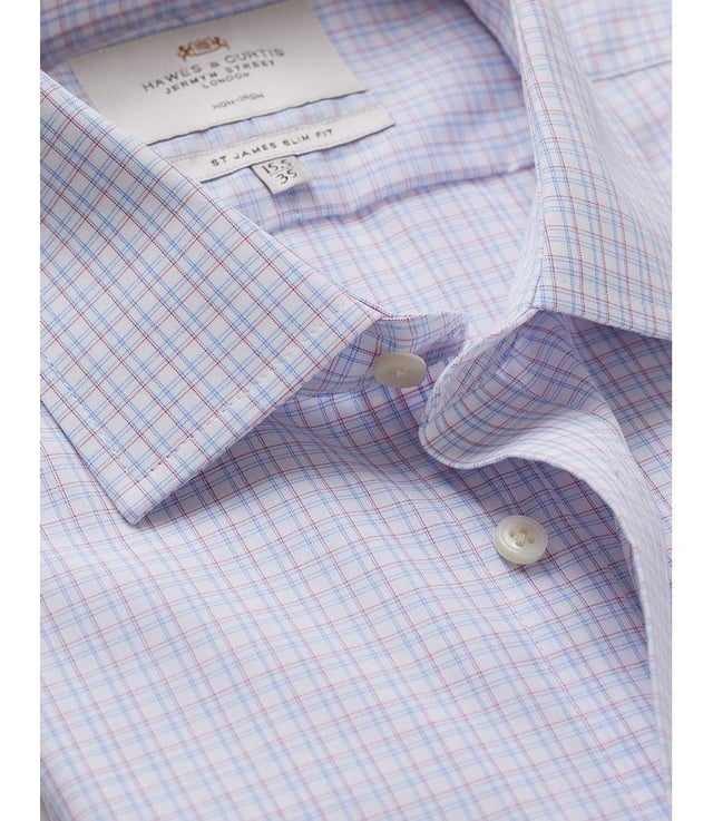 Non-Iron Red & Blue Grid Check Slim Shirt
