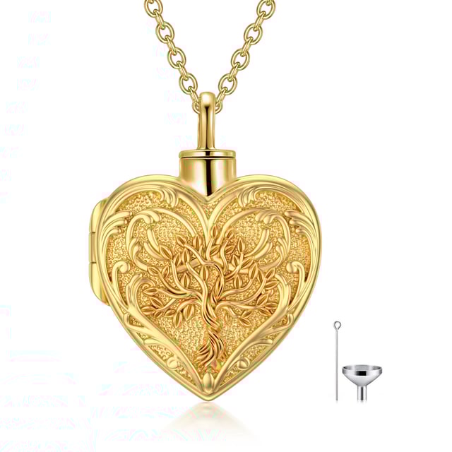 Sterling Silver with Yellow Gold Plated Tree Of Life & Heart Urn Necklace for Ashes