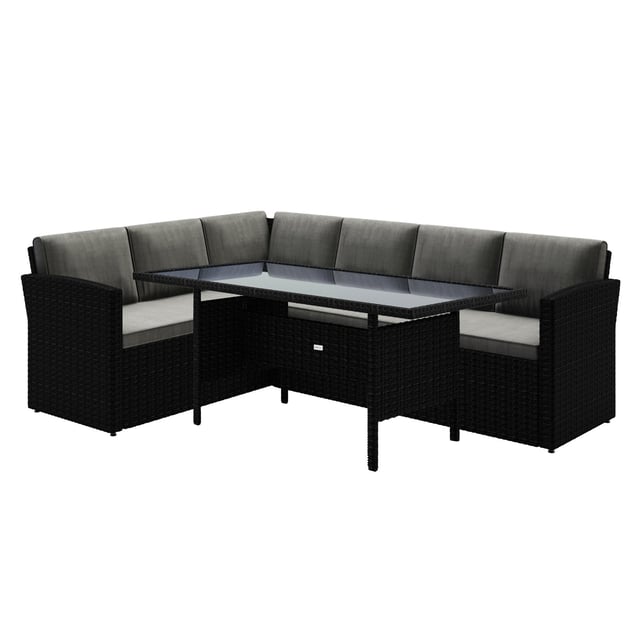 Ballena 6 Seater Black Wicker Outdoor Dining Set in Dark Grey