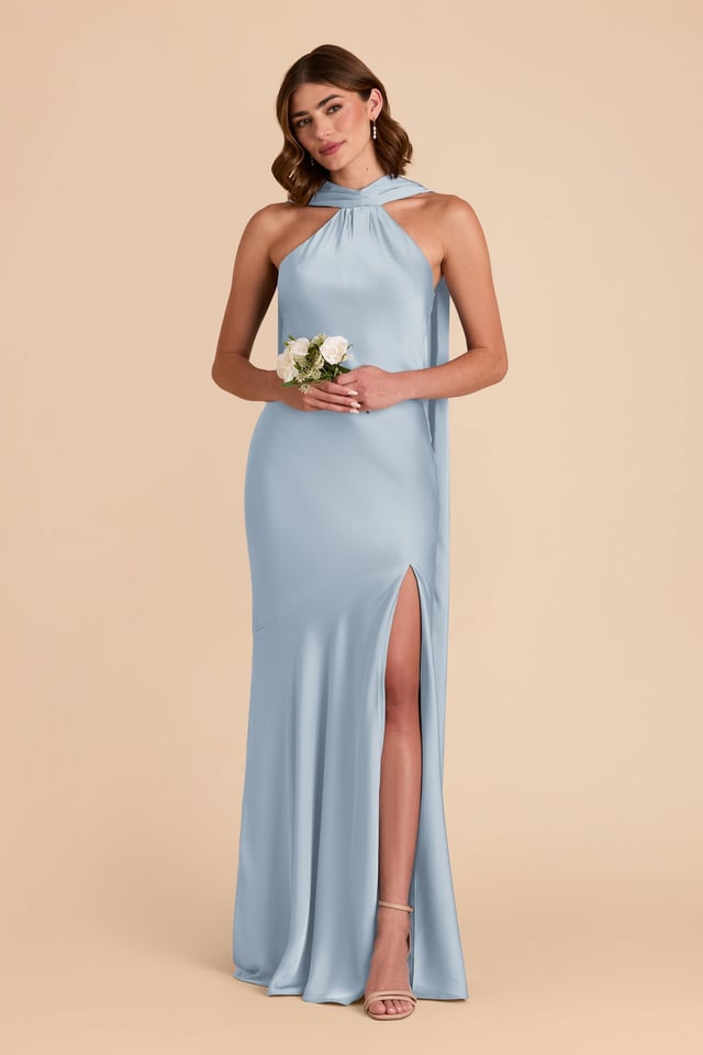 Eileen Matte Satin Dress - Mist Blue