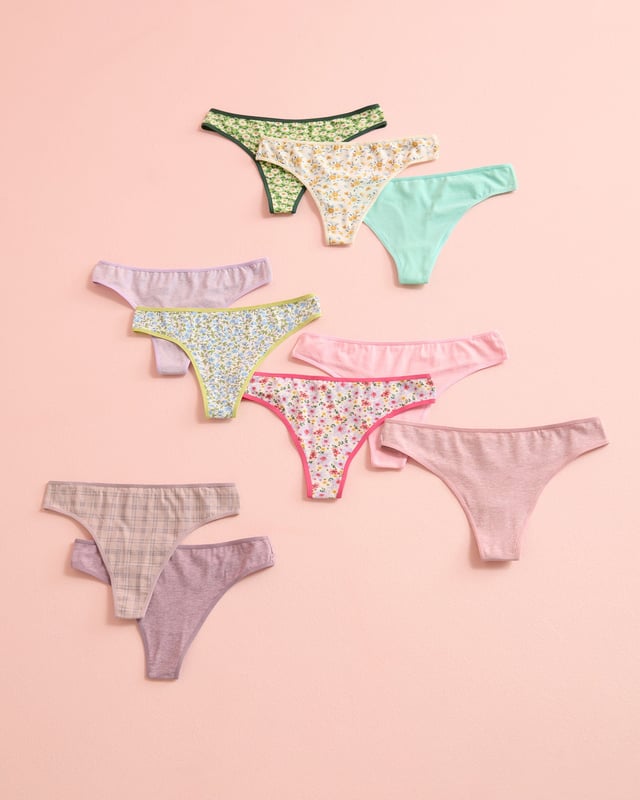 Lot de 10 culottes tanga en coton
