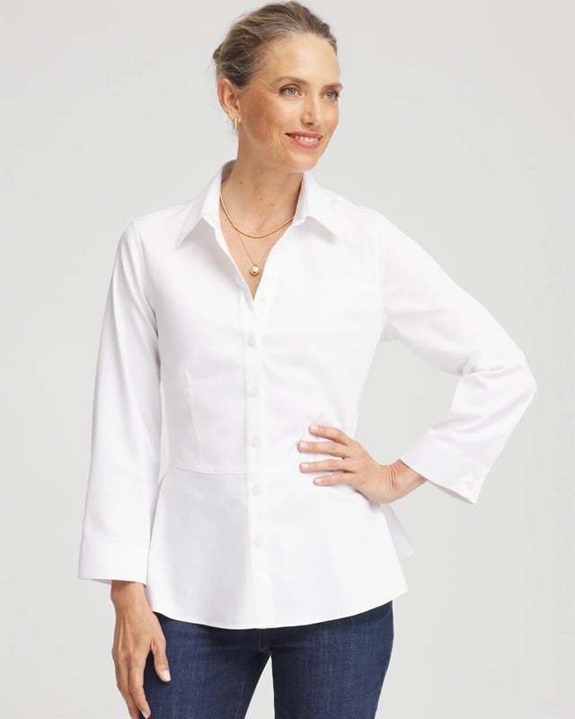 No Iron™ Peplum Stretch-Sateen Shirt