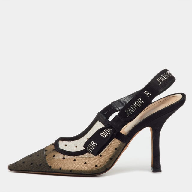 Dior Black Mesh and Suede J'Adior Slingback Pumps Size 38