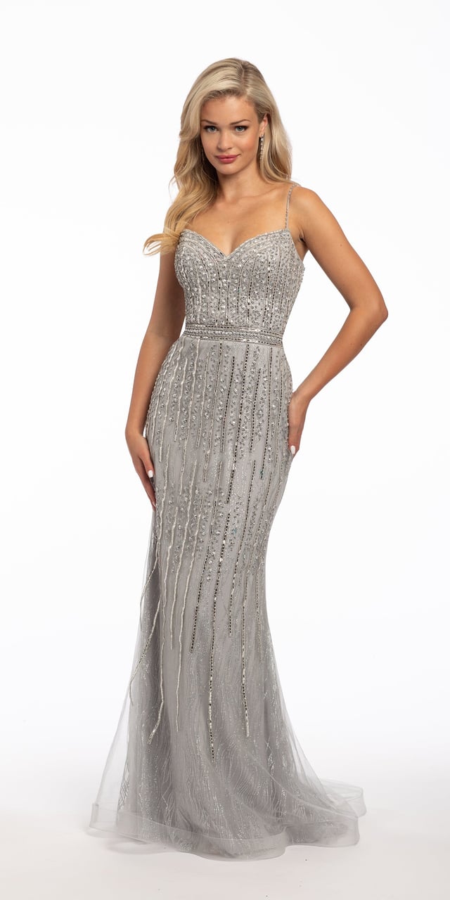Sweetheart Glitter Mesh Rhinestone Column Dress