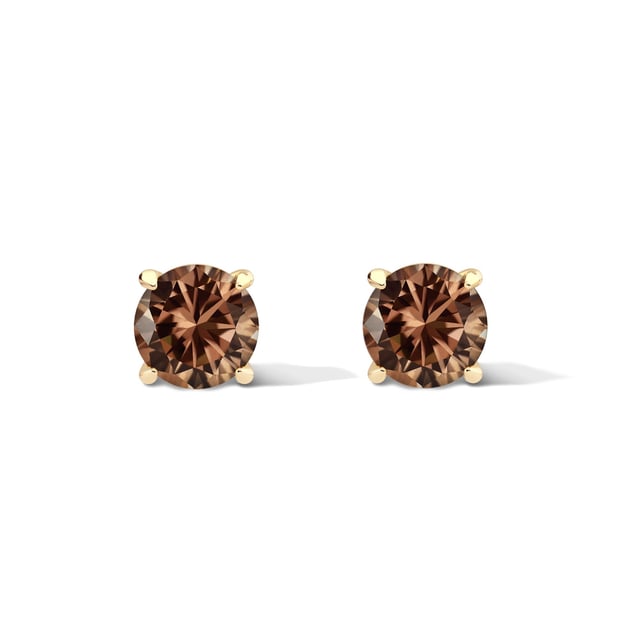 Tension Back Claw Prong Basket Set Stud Earrings Espresso NanoSital Round Cut 2.00 TCW Sterling Silver & 14K Yellow Gold Plated