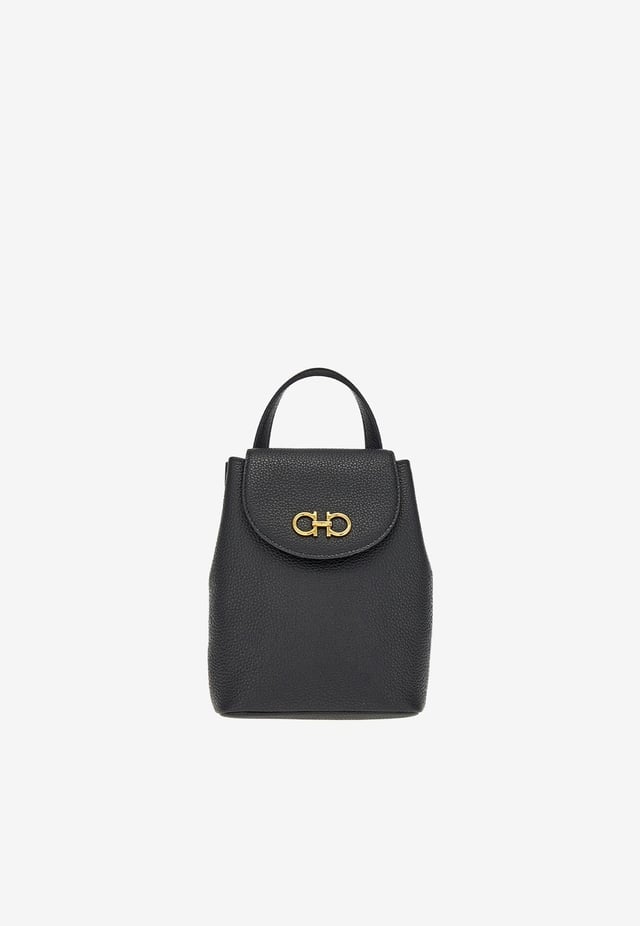 Mini Gancini Backpack in Hammered Leather