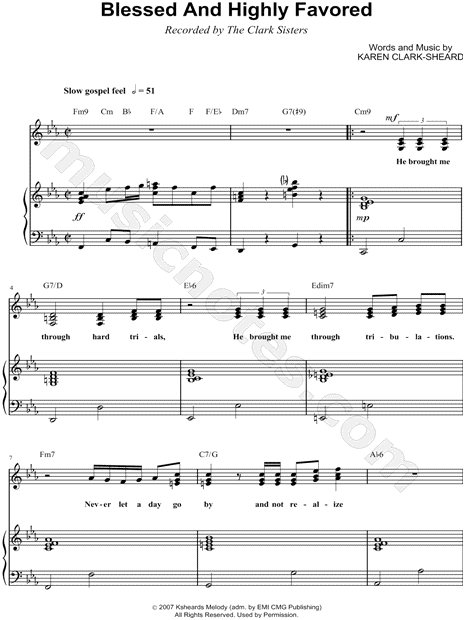 The Clark Sisters "Blessed and Highly Favored" Sheet Music in C Minor (transposable) - Download & Print