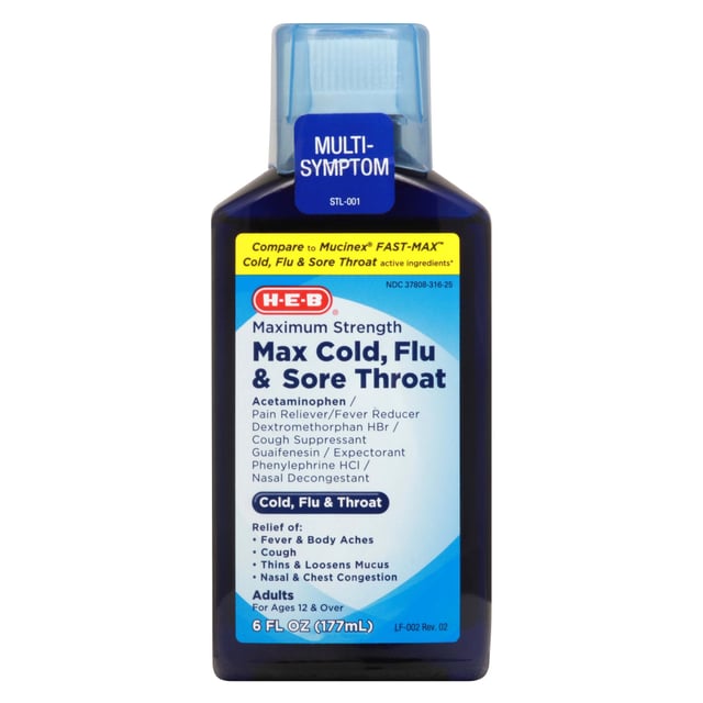 H-E-B Maximum Strength Cold Flu & Sore Throat Liquid