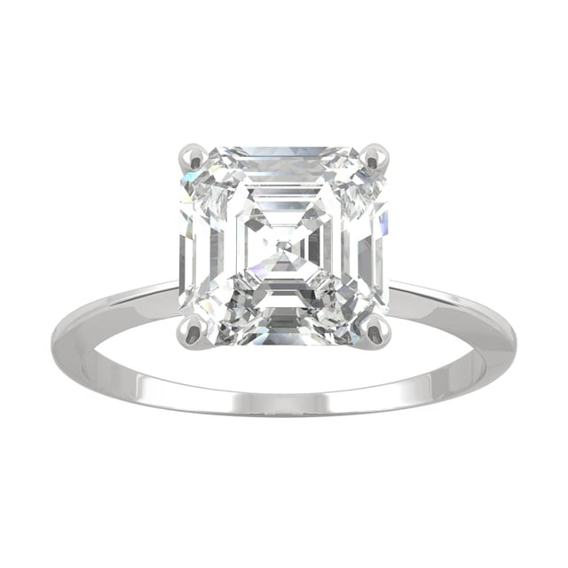 2.21 CTW DEW Asscher Moissanite Engagement Ring in 14K White Gold
