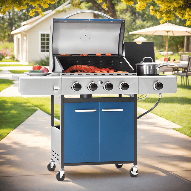 Captiva Designs 4-Burner Propane BBQ Grill with Side Burner for Outdoor Cooking