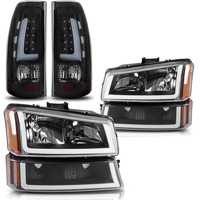 YITAMOTOR® Black Housing LED Headlights & Taillights for 2003-2006 Chevy Silverado, Replacement Headlamps & Tail Lamps