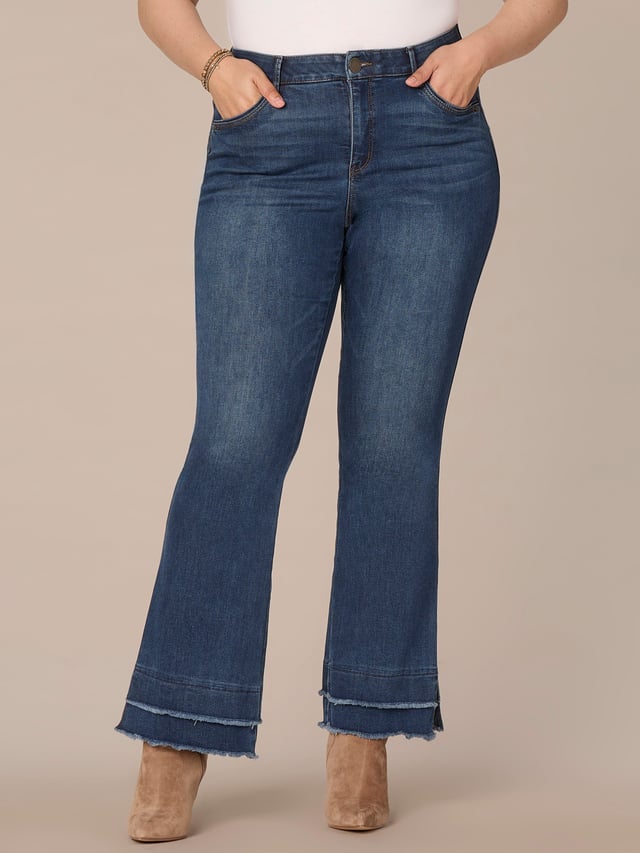 "Ab"solution High Rise Fray Hem Itty Bitty More Boot Plus Size Jeans