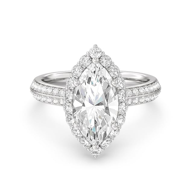 Knife Edge Scalloped Hidden Halo Engagement Ring